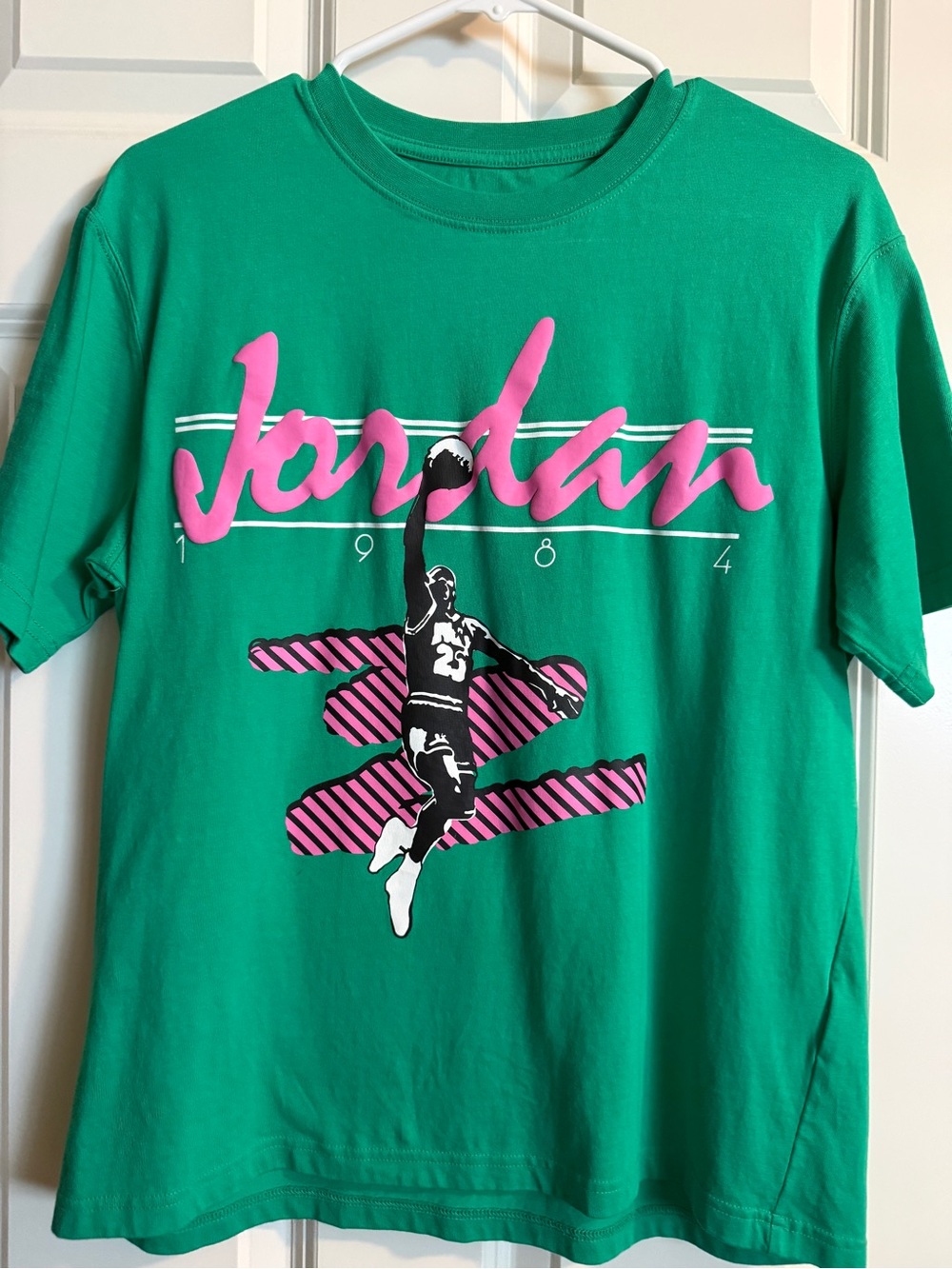 Jordan Green Short Sleeve Tee with Pink and Black Graphic